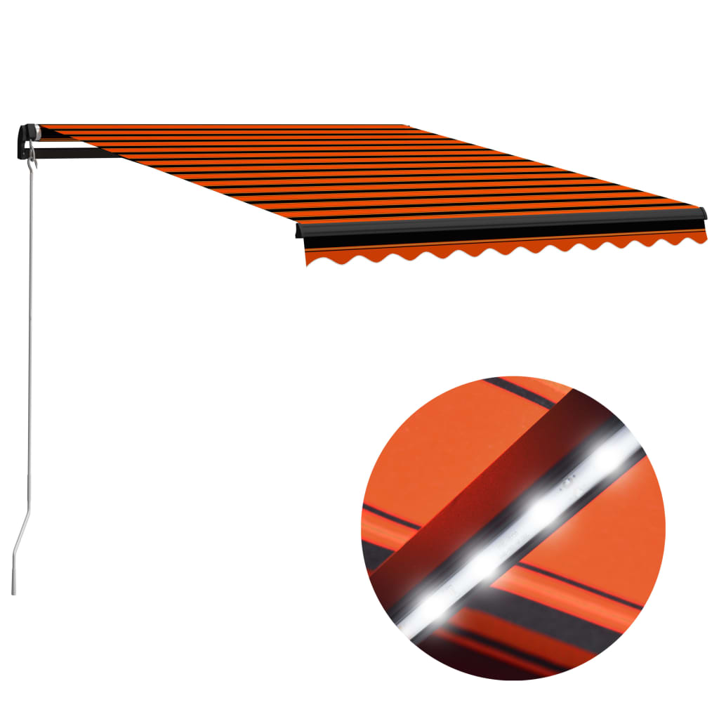 vidaXL Ručně zatahovací markýza s LED světlem 350x250cm oranžovo-hnědá