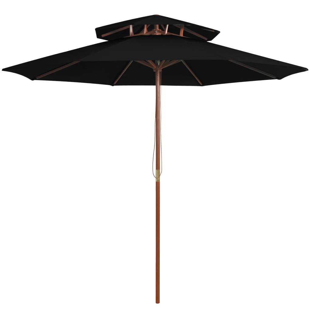 vidaXL Dvoupatrový slunečník s dřevěnou tyčí 270 cm černý