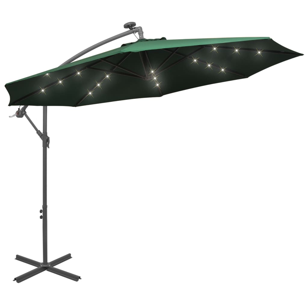 vidaXL Závěsný slunečník s kovovou tyčí a LED světlem
