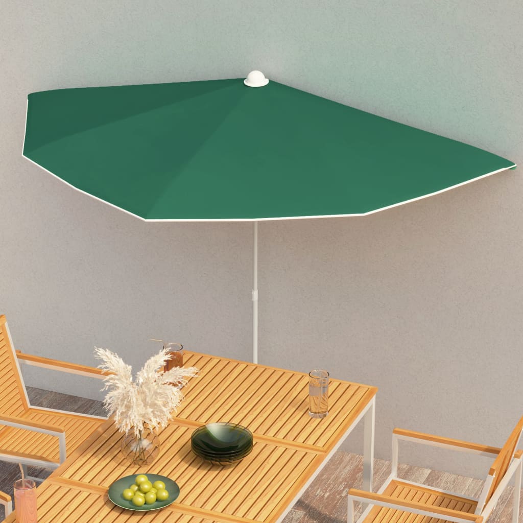 vidaXL Zahradní půlkruhový slunečník s tyčí 180 x 90 cm zelený
